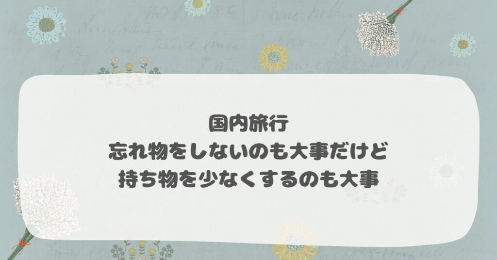 国内旅行　忘れ物をしないのも大事だけど持ち物を少なくするのも大事